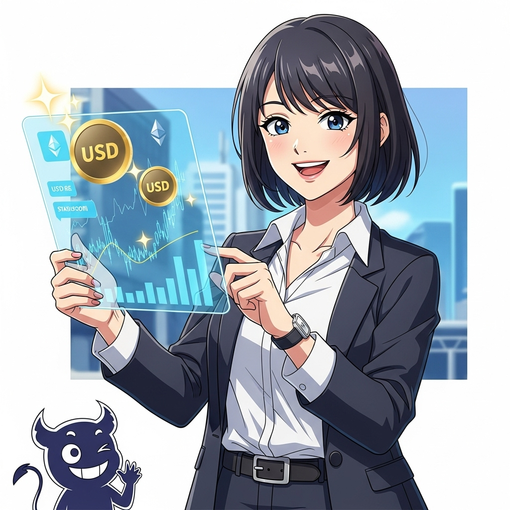 一位年輕女性展示加密貨幣投資圖表