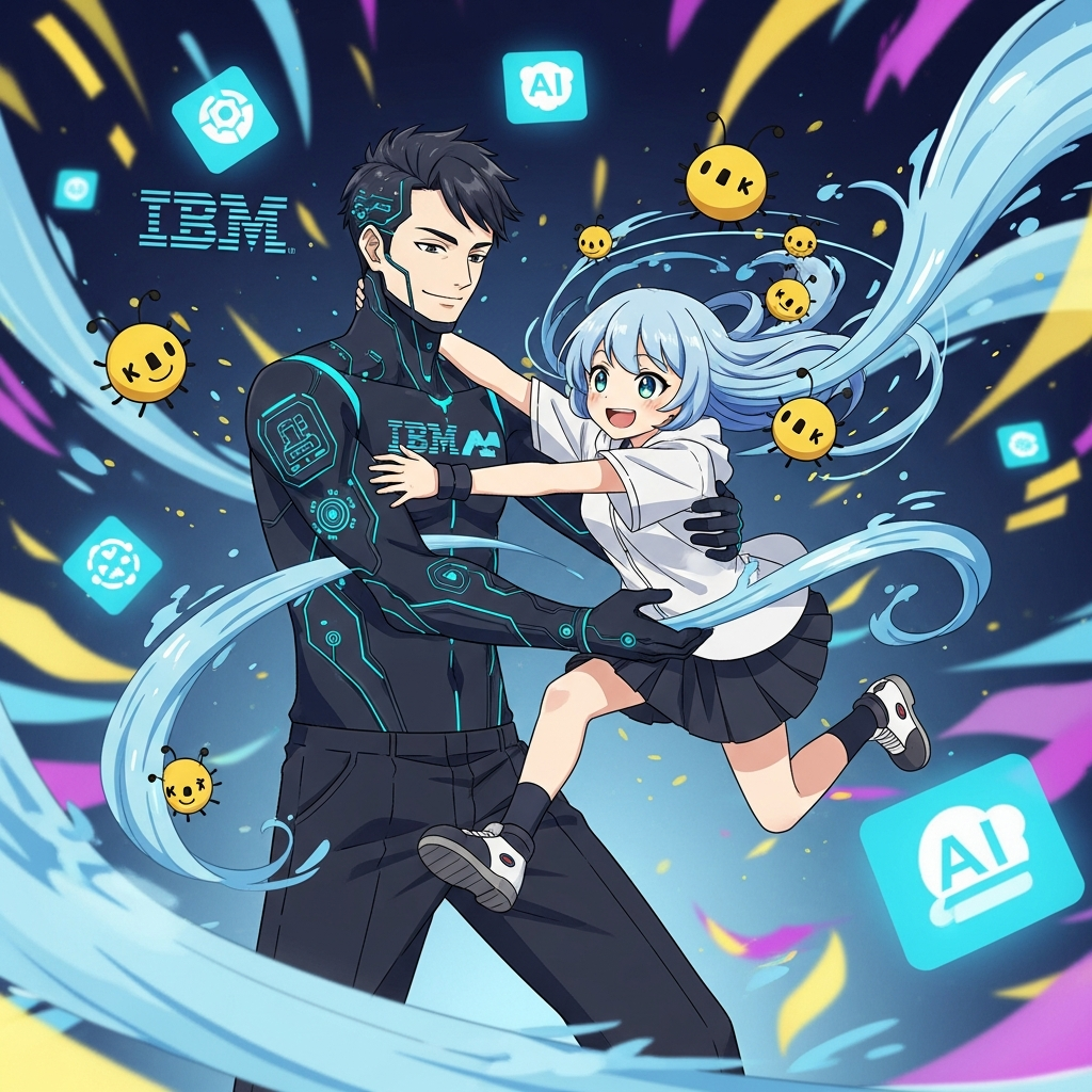 IBM併購Confluent的日系動漫風格插畫